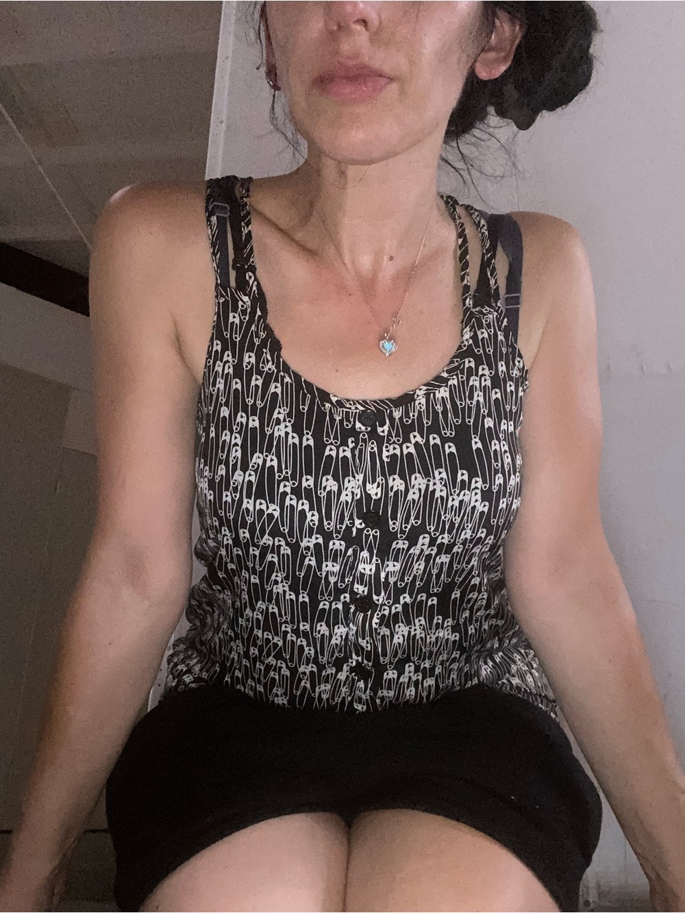 Black Safety Pin Print Scoop Neck Tank Top